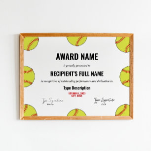 Certificaat voor Softball Excellence Poster