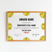 Certificaat voor Softball Excellence Poster