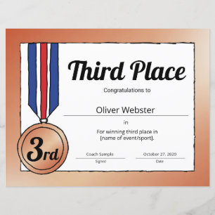 Certificaat voor sportwedstrijden op de derde plaa