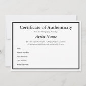 Certificaatauthenticiteit voor Sjabloon fotografie Kaart (Voorkant)