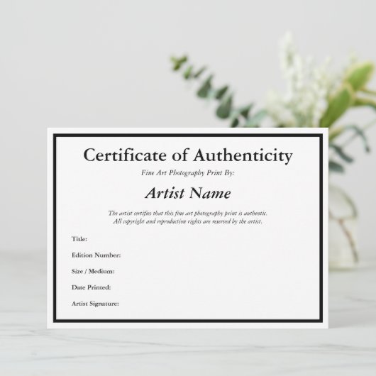 Certificaatauthenticiteit voor Sjabloon fotografie Kaart (Staand voorkant)