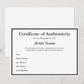 Certificaatauthenticiteit voor Sjabloon fotografie Kaart (Voorkant / Achterkant)