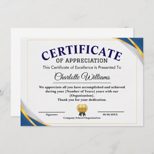 Certificate of Achievement & Appreciation Kaart (Voorkant / Achterkant)