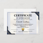 Certificate of Appreciation  Professional Award Informatiekaartje (Voorkant / Achterkant)