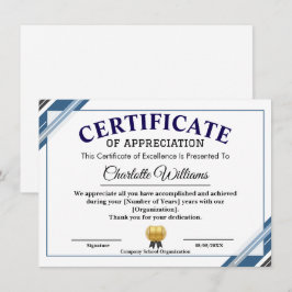 Certificate of Appreciation – Professional Recogni Informatiekaartje