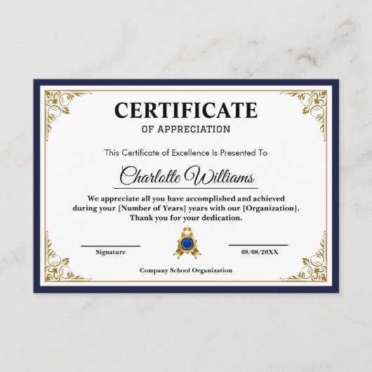  Certificate of Appreciation Template Classic Informatiekaartje (Voorkant)