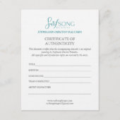 Certificate of Authenticity For Artwork Kaart (Voorkant)