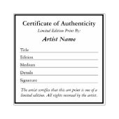 Certificate of Authenticity for Prints  Rubberstempel (Afrduk)