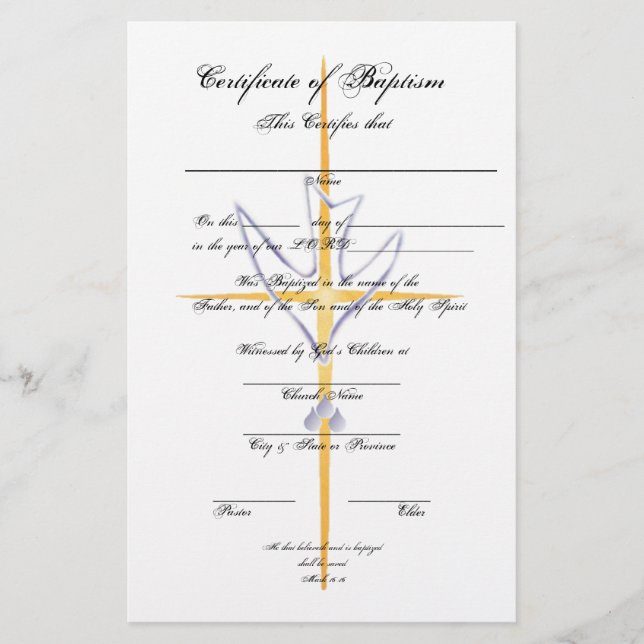 Certificate of Baptism-Adult (Voorkant)