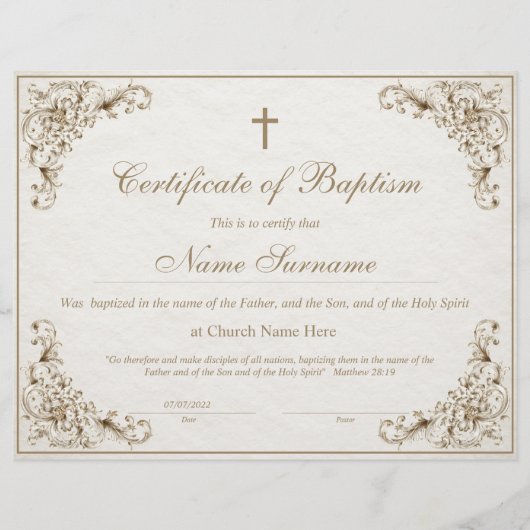 Certificate of Baptism, Baby Dedication (Voorkant)