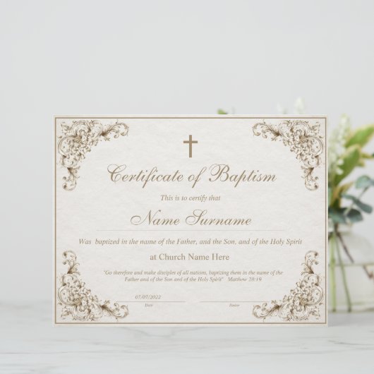 Certificate of Baptism, Baby Dedication (Staand voorkant)