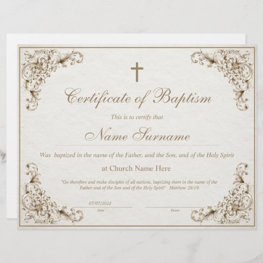 Certificate of Baptism, Baby Dedication (Voorkant / Achterkant)