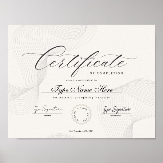 Certificate of completion, achievement, diploma poster (Voorkant)