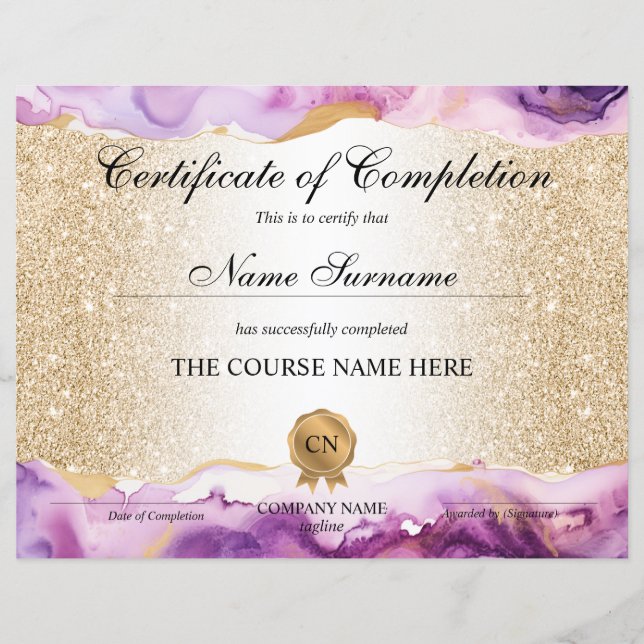 Certificate of Completion Award Course Beauty (Voorkant)