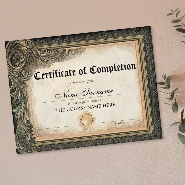  Certificate of Completion Award-cursus (vintage golden frame certificate of completion)