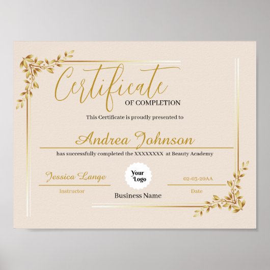 Certificate of Completion Awards Script Golden Poster (Voorkant)