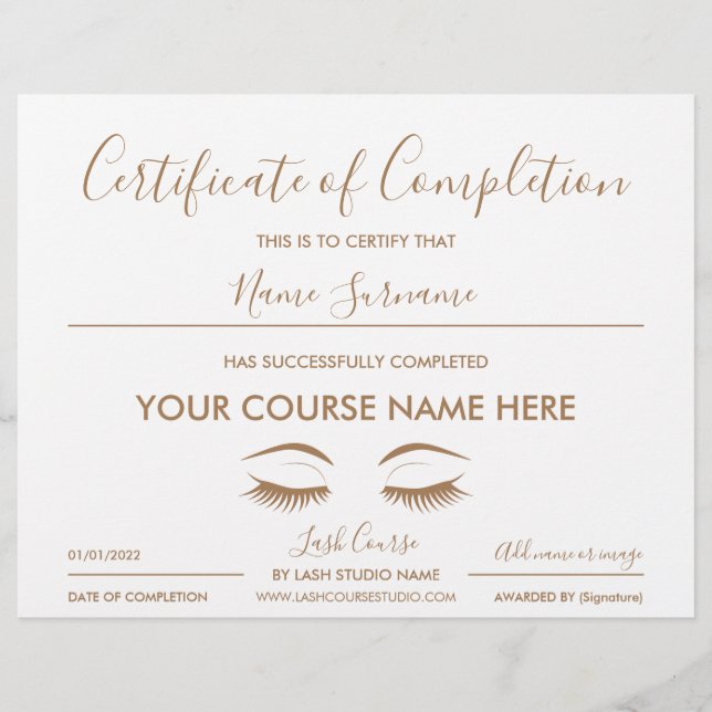 certificate of completion lash course (Voorkant)