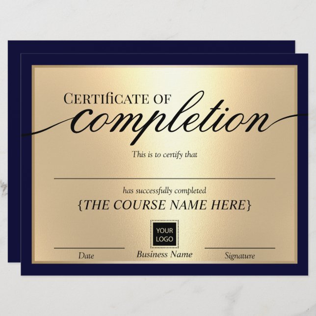 Certificate of Completion Navy & Gold Award (Voorkant / Achterkant)