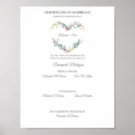 Certificate of Marriage Floral Heart in Pink Poster