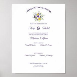 Certificate Simple Floral Rozen Pansy Bouquet Poster