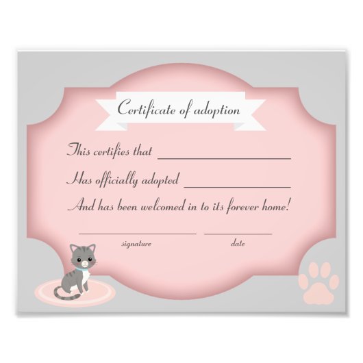 certificatiedocument van de kat - adoptiegroep foto afdruk (Voorkant)