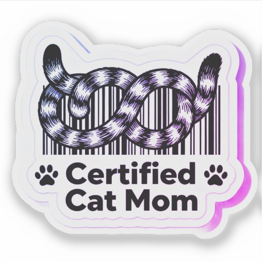 Certified Cat Mom – Minimal Barcode Tails Sticker (Voorkant)