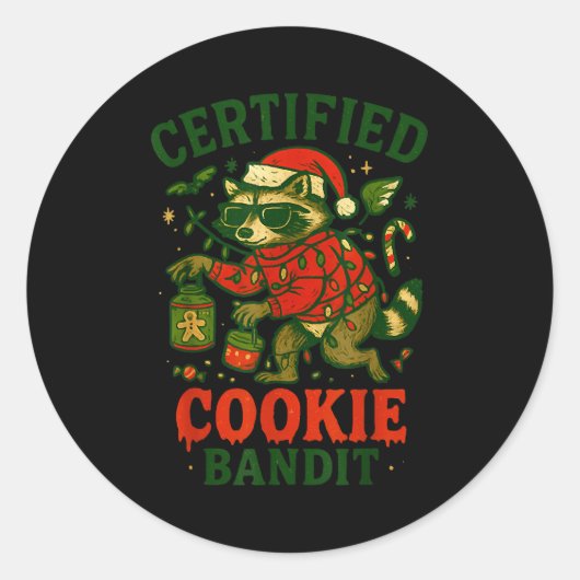 Certified Cookie Bandit, Funny Christmas Lights Ra Ronde Sticker (Voorkant)