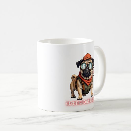 Certified Cuddle Expert Mug – Funny Pug Lover Koffiemok (Voorkant rechts)