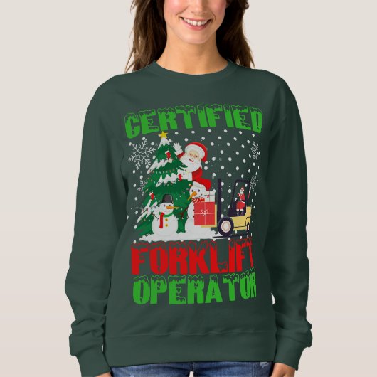 Certified Forklift Operator met kerstpyjama Driv Trui (Voorkant)