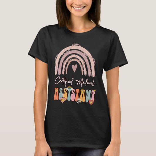 Certified Medical Assistant CMA Groovy Retro Rainb T-shirt (Voorkant)