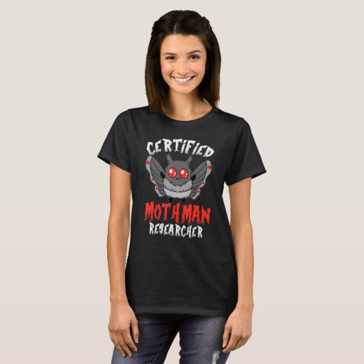 Certified Mothman Researcher Cryptid Folklore T-shirt (Voorkant volledig)