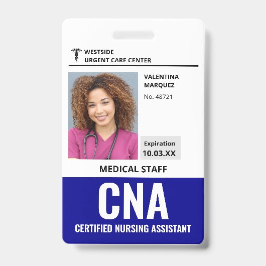 Certified Nursing Assistant CNA ID-fotobadge Badge (Voorkant)