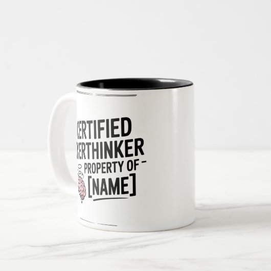 Certified Overthinker Funny Gift Mug Tweekleurige Koffiemok (Voorkant links)