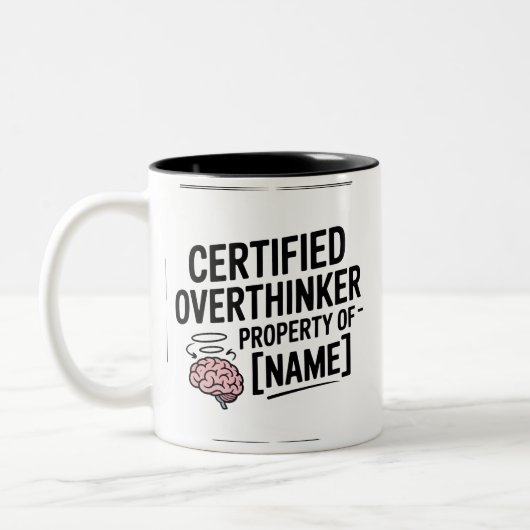 Certified Overthinker Funny Gift Mug Tweekleurige Koffiemok (Links)