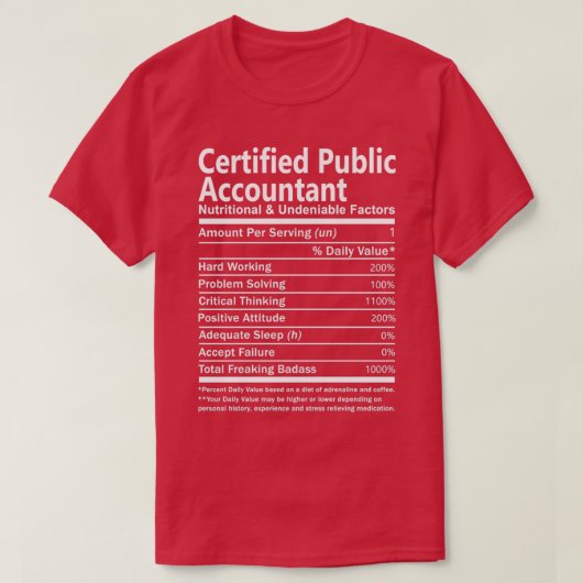 Certified Public Accountant Nutritional en Undeni T-shirt (Design voorkant)