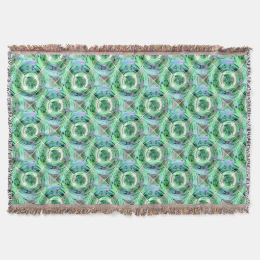 Cerulean blauw en jade abstracte collage deken (Voorkant)