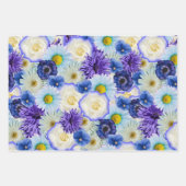 Cerulean Blauw en Wit Polka Dots Bloemen Collage Inpakpapier Vel (Voorkant 2)