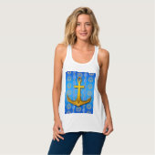 Cerulean Blauw Goud Anker Racerback Tanktop (Volledige Voorkant)