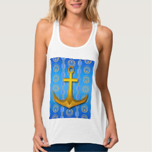 Cerulean Blauw Goud Anker Racerback Tanktop