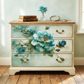 Cerulean Blauw Olieverf Rozen Tak Decoupage Tissuepapier