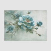 Cerulean Blauw Olieverf Rozen Tak Decoupage Tissuepapier (Voorkant)