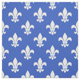 Cerulean blauw, wit Fleur de Lis patroon Stof