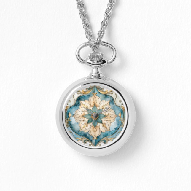 Cerulean Bloom Tapestry halsketting horloge (Voorkant)