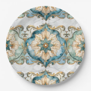 Cerulean Bloom Tapijt Feest Papieren Borden Bordje
