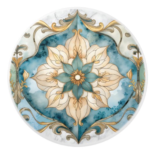 Cerulean Bloom Tapijt Keramische Knop (Voorkant)