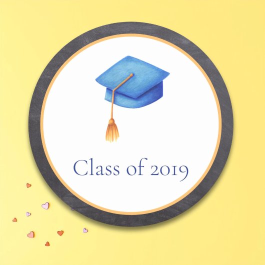 Cerulean Blue Afstuderen Pet Class of Ronde Sticker