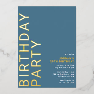 Cerulean Blue Azure   Moderne Typografie Verjaarda Folie Uitnodiging