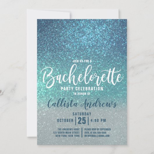 Cerulean Blue Blauwgroen Triple Glitter Bacheloret Kaart (Voorkant)
