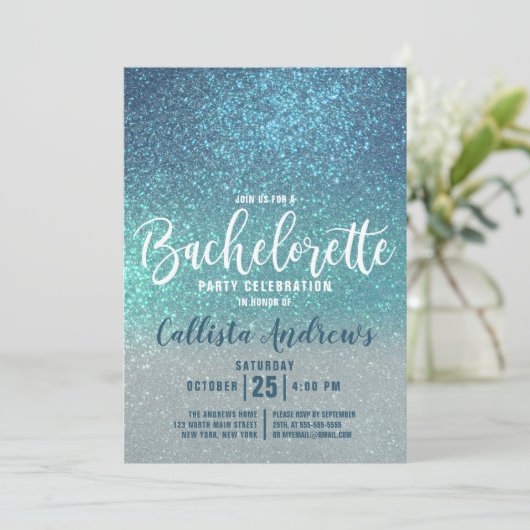 Cerulean Blue Blauwgroen Triple Glitter Bacheloret Kaart (Staand voorkant)