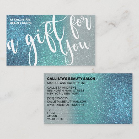 Cerulean Blue Blauwgroen Triple Glitter Cadeaubon Visitekaartje (Voorkant / Achterkant)